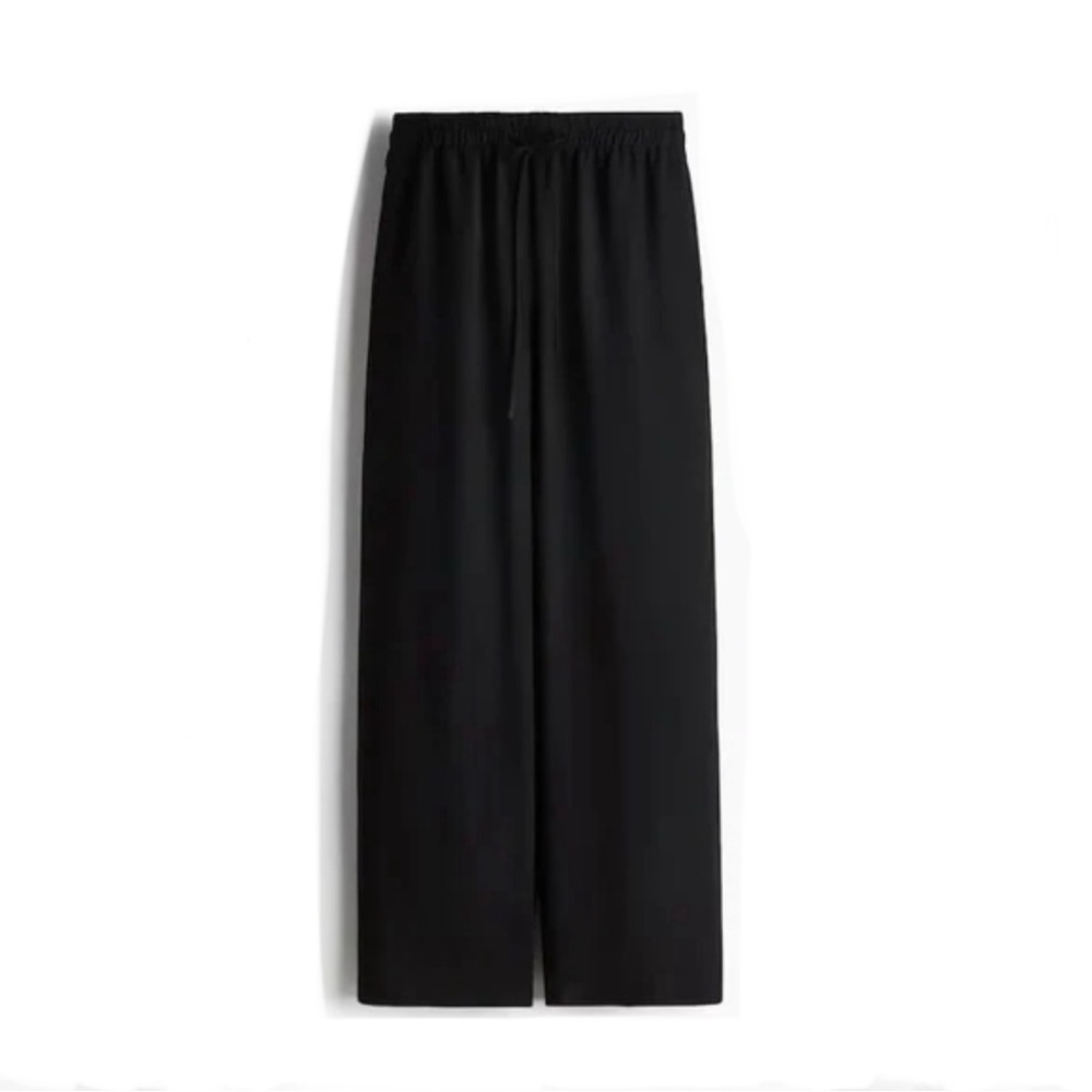 H&M HIGH RISE WIDE DRAWSTRING PULL ON PANTS CHIC WHIMSIGOTH MINIMALIST Black S